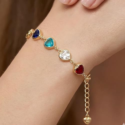 8KGold Plated Bracelet for Women & Girls –Colorful Heart Charm Bracelet, Lightweight & Comfortable, Gift for Girls and Women